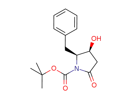 Molecular Structure of 109579-10-4 (tert-butyl (2S,3S)-2-benzyl-3-hydroxy-5-oxopyrrolidine-1-carboxylate(SALTDATA: FREE))