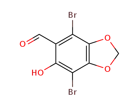 Molecular Structure of 849798-21-6 (1,3-Benzodioxole-5-carboxaldehyde, 4,7-dibromo-6-hydroxy-)