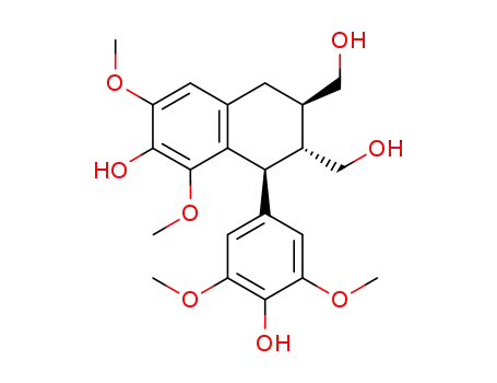 Molecular Structure of 14464-90-5 ((1S)-1α-(3,5-Dimethoxy-4-hydroxyphenyl)-6,8-dimethoxy-7-hydroxy-1,2,3,4-tetrahydronaphthalene-2β,3α-dimethanol)