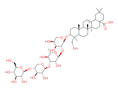 Molecular Structure of 29781-27-9 (Olean-12-en-28-oicacid, 3-[(O-b-D-glucopyranosyl-(1&reg;4)-O-b-D-xylopyranosyl-(1&reg;3)-O-6-deoxy-a-L-mannopyranosyl-(1&reg;2)-a-L-arabinopyranosyl)oxy]-23-hydroxy-, (3b,4b)-)
