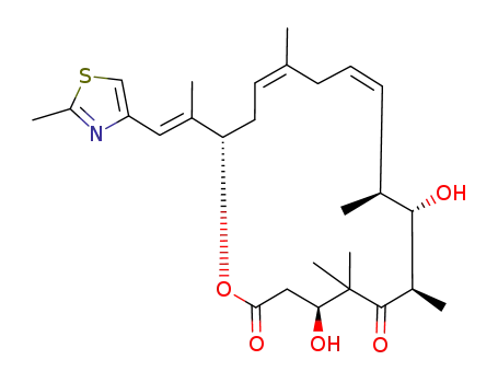Molecular Structure of 220889-57-6 (7-[(1E)-1-methyl-2-(2-methyl(1,3-thiazol-4-yl))vinyl]-(3S,7S,14S,15S,16R)-3,15-dihydroxy-2,2,10,14,16-pentamethyl-6-oxacyclohexadeca-9,12-diene-1,5-dione)