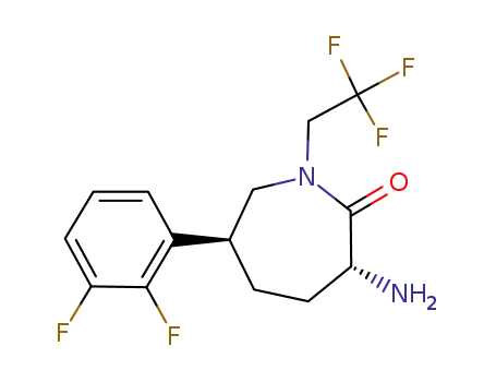 Molecular Structure of 781650-41-7 ((3R,6S)-3-amino-6-(2,3-difluorophenyl)-1-(2,2,2-trifluoroethyl)azepan-2-one)