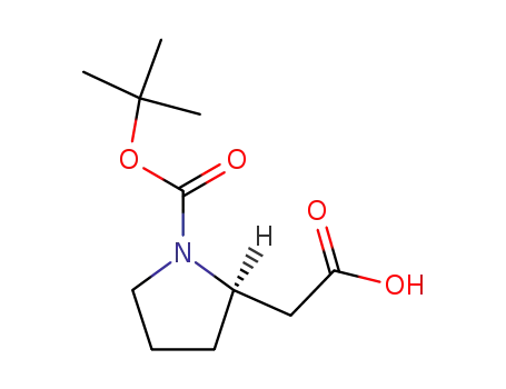 Molecular Structure of 101555-60-6 (2-Pyrrolidineaceticacid, 1-[(1,1-dimethylethoxy)carbonyl]-, (2R)-)