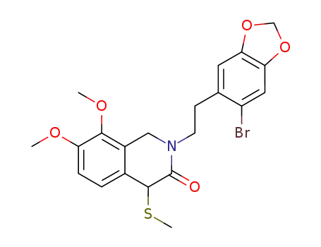 Molecular Structure of 113557-39-4 (2-(2-bromo-4,5-methylenedioxyphenethyl)-7,8-dimethoxy-4-methylthio-1,2,3,4-tetrahydroisoquinolin-3-one)