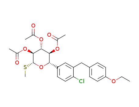 Molecular Structure of 1018899-03-0 (β-L-Xylopyranoside, Methyl 5-C-[4-chloro-3-[(4-ethoxyphenyl)Methyl]phenyl]-1-thio-, 2,3,4-triacetate,(5S)-)