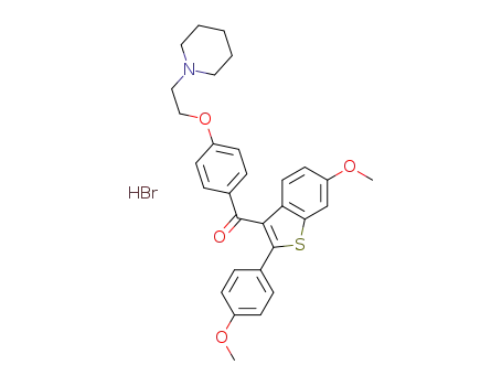 Molecular Structure of 1293362-54-5 (1-(2-{4-[6-Methoxy-2-(4-methoxy-phenyl)-benzo[b]thiophene-3-carbonyl]-phenoxy}-ethyl)-piperidinium bromide)