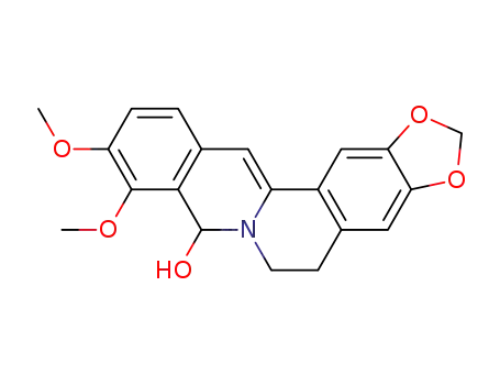 Molecular Structure of 10134-52-8 (9,10-dimethoxy-5,8-dihydro-6H-[1,3]dioxolo[4,5-g]isoquino[3,2-a]isoquinolin-8-ol)