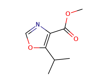 Molecular Structure of 72030-85-4 (4-Oxazolecarboxylic acid, 5-(1-methylethyl)-, methyl ester)