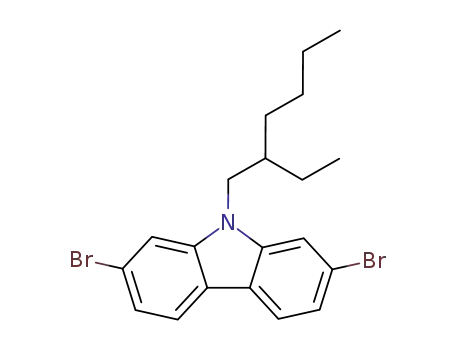 Molecular Structure of 544436-46-6 (2,7-DibroMo-9-(2-ethylhexyl)-9H-carbazole)
