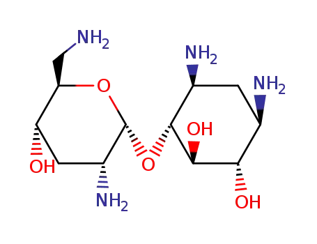Molecular Structure of 34051-04-2 ((1R,2R,3S,4R,6S)-4,6-diamino-2,3-dihydroxycyclohexyl 2,6-diamino-2,3,6-trideoxy-alpha-D-ribo-hexopyranoside)