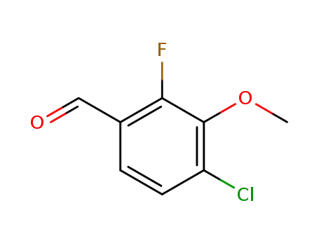 Molecular Structure of 1002344-97-9 (4-Chloro-2-fluoro-3-Methoxybenzaldehyde, 97%)