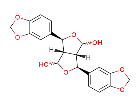 Molecular Structure of 63398-39-0 (3,6-Bis(1,3-benzodioxol-5-yl)tetrahydro-1H,3H-furo[3,4-c]furan-1,4-diol)