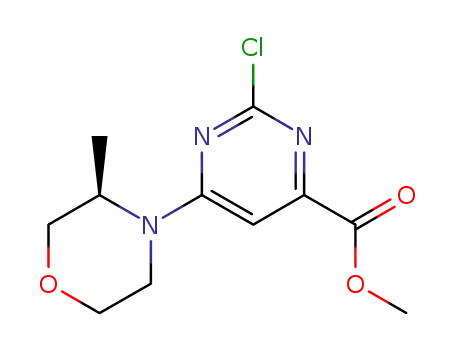 Molecular Structure of 1233339-69-9 (methyl 2-chloro-6-[(3R)-3-methylmorpholin-4-yl]pyrimidine-4-carboxylate)
