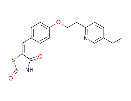 Molecular Structure of 136401-70-2 (5-(4-(2-(5-Ethylpyridin-2-yl)ethoxy)benzylidene)thiazolidine-2,4-dione)