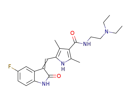Molecular Structure of 342641-94-5 (N-(2-(Diethylamino)ethyl)-5-((5-fluoro-2-oxoindolin-3-ylidene)methyl)-2,4-dimethyl-1H-pyrrole-3-carboxamide)