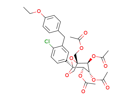 Molecular Structure of 1298086-18-6 ((1R,2S,3S,4R,5S)-1-(acetoxymethyl)-5-(4-chloro-3-(4-ethoxybenzyl)phenyl)-6,8-dioxabicyclo[3.2.1]octane-2,3,4-triyltriacetate)