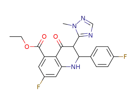 Molecular Structure of 1207454-57-6 (ethyl 7-fluoro-2-(4-fluorophenyl)-3-(1-methyl-1H-1,2,4-triazol-5-yl)-4-oxo-1,2,3,4-tetrahydroquinoline-5-carboxylate)