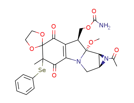 Molecular Structure of 122675-60-9 (1a-acetyl-7-demethoxy-6,7-dihydro-7,7-(ethylenedioxy)-6-(phenylselenyl)mitomycin A)