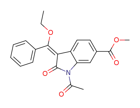 Molecular Structure of 1168152-06-4 ((E)-1-acetyl-3-(ethoxy-phenyl-methylene)-2-oxo-2,3-dihydro-1H-indole-6-carboxylic acid methyl ester)