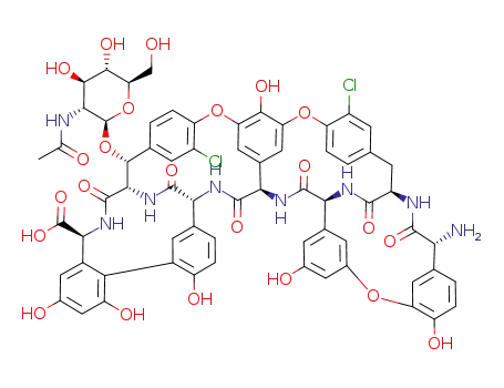 Molecular Structure of 91032-39-2 (Ristomycin A aglycone,34-O-[2-(acetylamino)- 2-deoxy-&acirc;-D-glucopyranosyl]-22,31-dichloro- 7-demethyl-64-O-demethyl-19-deoxy- )