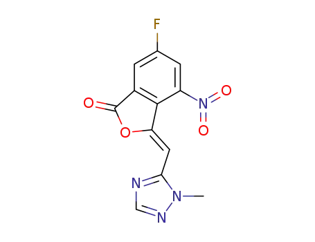 Molecular Structure of 1322616-34-1 (1(3H)-Isobenzofuranone,6-fluoro-3-[(1-Methyl-1H-1,2,4-triazol-5-yl)Methylene]-4-nitro-,(3Z)-)