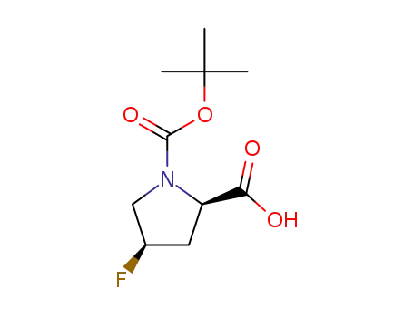 Molecular Structure of 681128-51-8 ((2R,4R)-1-[(tert-butoxy)carbonyl]-4-fluoropyrrolidine-2-carboxylic acid)