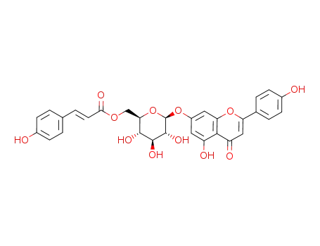 Molecular Structure of 61237-19-2 (4H-1-Benzopyran-4-one,5-hydroxy-2-(4- hydroxyphenyl)-7-[[6-O-[3-(4-hydroxyphenyl)- 1-oxo-2-propenyl]-â-Dglucopyranosyl] oxy]- )