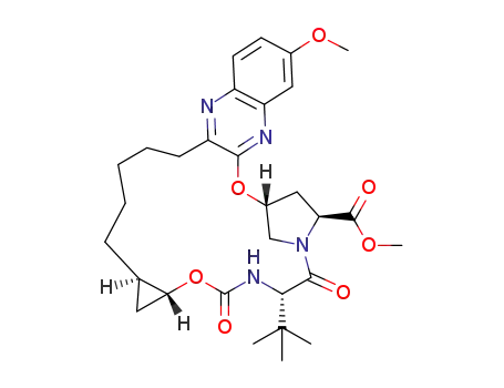 Molecular Structure of 1206524-84-6 (8H-7,10-Methanocyclopropa[18,19][1,10,3,6]dioxadiazacyclononadecino[11,12-b]quinoxaline-8-carboxylic acid, 5-(1,1-diMethylethyl)-1,1a,3,4,5,6,9,10,18,19,20,21,22,22a-tetradecahydro-14-Methoxy-3,6-dioxo-, Methyl ester, (1aR,5S,8S,10R,22aR)-)