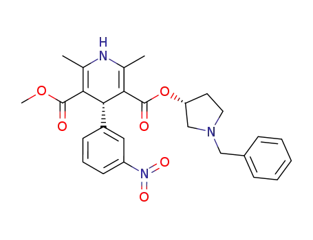 Molecular Structure of 101930-02-3 (3,5-Pyridinedicarboxylic acid, 1,4-dihydro-2,6-dimethyl-4-(3-nitrophenyl)-, methyl 1-(phenylmethyl)-3-pyrrolidinyl ester, (R*,R*)-(+-)-)