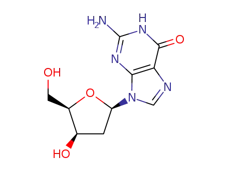 Molecular Structure of 116002-28-9 (6H-Purin-6-one,2-amino-9-(2-deoxy-b-D-threo-pentofuranosyl)-1,9-dihydro-)