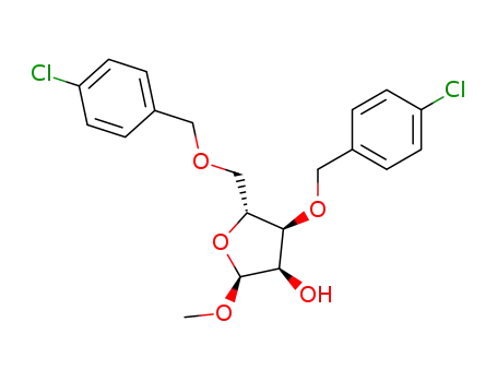 Molecular Structure of 108008-66-8 (methyl 3,5-di-O-(4-chlorobenzyl)-α-D-ribofuranoside)