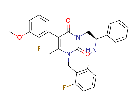 2,4(1H,3H)-Pyrimidinedione, 3-[(2R)-2-amino-2-phenylethyl]-1-[(2,6-difluorophenyl)methyl]-5-(2-fluoro -3-methoxyphenyl)-6-methyl-
