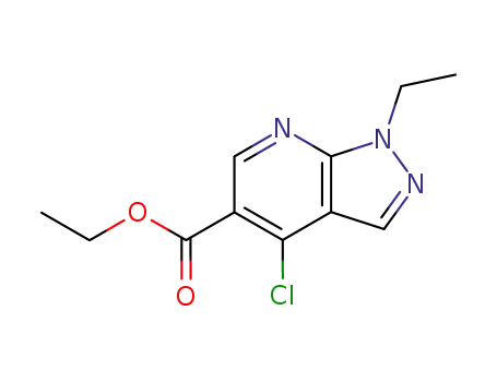 Molecular Structure of 30720-25-3 (4-CHLORO-1-ETHYL-1H-PYRAZOLO[3,4-B]PYRIDINE-5-CARBOXYLIC ACID ETHYL ESTER)