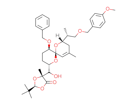 Molecular Structure of 203926-65-2 ((2S,5R)-5-({(2S,5R,6S,8S)-5-Benzyloxy-8-[(R)-2-(4-methoxy-benzyloxy)-1-methyl-ethyl]-10-methyl-1,7-dioxa-spiro[5.5]undec-10-en-2-yl}-hydroxy-methyl)-2-tert-butyl-5-methyl-[1,3]dioxolan-4-one)