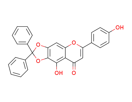 Molecular Structure of 1105056-24-3 (9-hydroxy-6-(4-hydroxyphenyl)-2,2-diphenyl-8H-1,3-dioxolo[4,5-g][1]benzopyran-8-one)