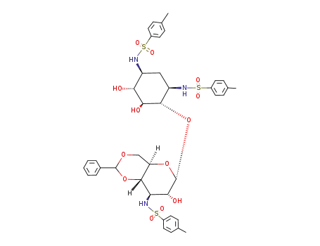 Molecular Structure of 144218-74-6 (6-O-(4,6-O-benzylidene-3-deoxy-3-tosylamido-α-D-glucopyranosyl)-2-deoxy-1,3-di-N-tosylstreptamine)