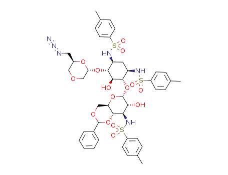 4-O-(6-azido-3-oxa-2,3,4,6-tetradeoxy-α-D-glycero-hexopyranosyl)-6-O-(4,6-O-benzylidene-3-deoxy-3-tosylamido-α-D-glucopyranosyl)-2-deoxy-1,3-di-N-tosylstreptamine