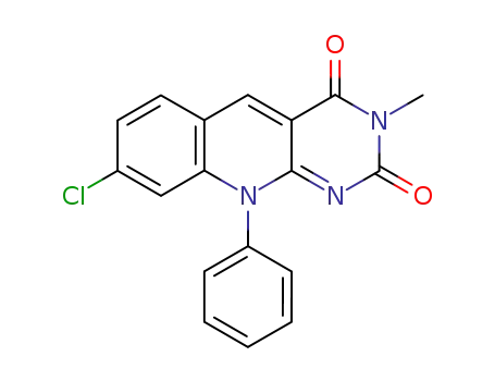Molecular Structure of 76902-97-1 (Pyrimido[4,5-b]quinoline-2,4(3H,10H)-dione,
8-chloro-3-methyl-10-phenyl-)