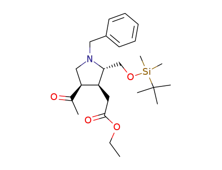 <2S-(2α,3β,4α)>-4-acetyl-1-benzyl-2-<<<(1,1-dimethylethyl)dimethylsilyl>oxy>methyl>-3-pyrrolidineacetic acid ethyl ester