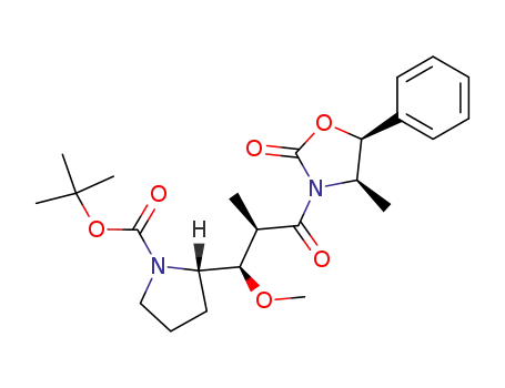 Molecular Structure of 180715-99-5 ((4R,5S,2'R,3'R,2S)-3-[3'-(N-tert-butoxycarbonyl-2-pyrrolidinyl)-3'-methoxy-2'-methylpropanoyl]-4-methyl-5-phenyl-2-oxazolidinone)