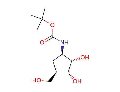 Molecular Structure of 153064-90-5 ((-)-(1R, 2S, 3R, 4R)-tert-butyl N-[2,3-dihydroxy-4-(hydroxymethyl)-1-cyclopentyl] carbamate)
