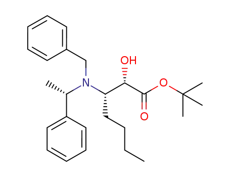 Molecular Structure of 254438-52-3 (tert-butyl (2S,3S)-3-[benzyl-[(1S)-1-phenylethyl]amino]-2-hydroxy-heptanoate)