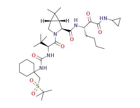 Molecular Structure of 865466-24-6 ((1R,2S,5S)-N-[(1S)-1-[(Cyclopropylamino)oxoacetyl]pentyl]-3-[(2S)-2-[[[[1-[[(1,1-dimethylethyl)sulfonyl]methyl]cyclohexyl]amino]carbonyl]amino]-3,3-dimethyl-1-oxobutyl]-6,6-dimethyl-3-azabicyclo[3.1.0]hexane-2-carboxamide)