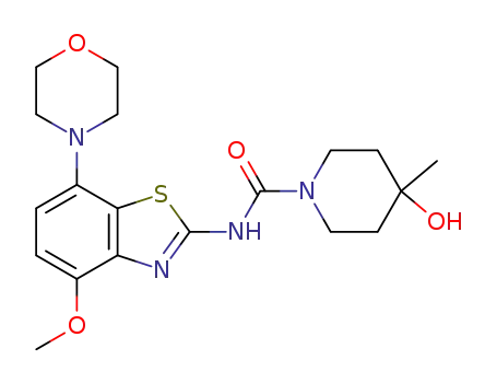 Molecular Structure of 870070-55-6 (4-Hydroxy-N-[4-methoxy-7-(4-morpholinyl)-2-benzothiazolyl]-4-methyl-1-piperidinecarboxamide)