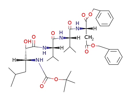 Molecular Structure of 73397-34-9 ((2S,3R)-<3-<<(tert-Butyloxy)carbonyl>amino>-2-hydroxy-5-methylhexanoyl>-L-valyl-L-valyl-aspartic Acid Dibenzyl Ester)