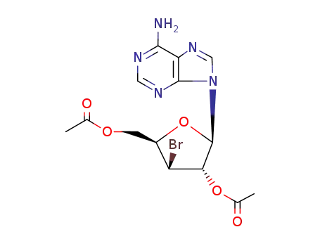 Molecular Structure of 62805-48-5 (9-(2,5-di-O-acetyl-3-bromo-3-deoxy-β-D-xylofuranosyl)-1,9-dihydro-6H-purine-6-one)