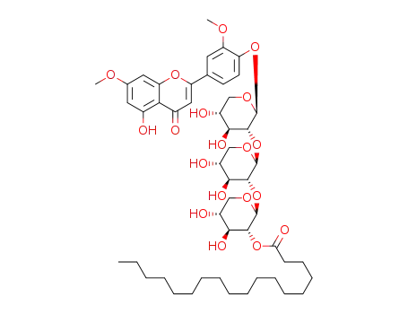 Molecular Structure of 1449692-19-6 (5,4'-dihydroxy-7,3'-dimethoxyflavone-4'-O-β-D-xylopyranosyl-(2a→1b)-2a-O-β-D-xylopyranosyl-(2b→1c)-2b-O-β-D-xylopyranosyl-2c-octadecanoate)