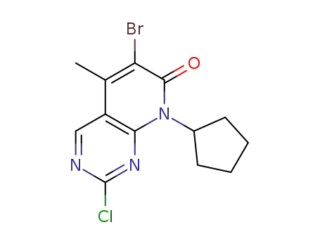 Molecular Structure of 1016636-76-2 (6-Bromo-2-chloro-8-cyclopentyl-5-methylpyrido[2,3-d]pyrimidin-7(8H)-one)