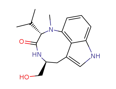 Molecular Structure of 84590-48-7 ((2R,5R)-5-(hydroxymethyl)-1-methyl-2-(propan-2-yl)-1,2,4,5,6,8-hexahydro-3H-[1,4]diazonino[7,6,5-cd]indol-3-one)