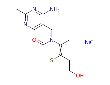 Molecular Structure of 4710-54-7 (<i>N</i>-(4-amino-2-methyl-pyrimidin-5-ylmethyl)-<i>N</i>-(4-hydroxy-1-methyl-2-thioxo-butyl)-formamide; sodium salt)